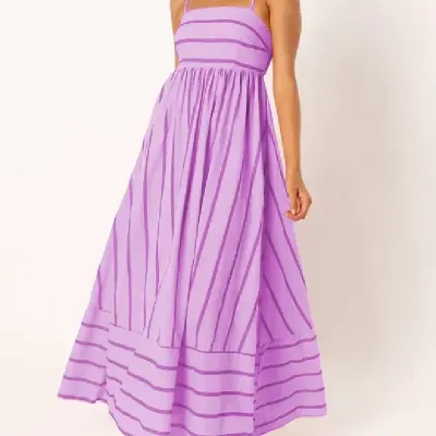  STRIPED SLEEVELESS FLARED DRESS
